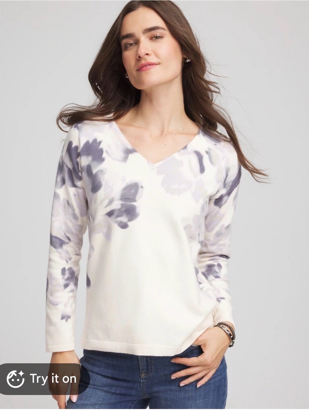 Chico’s Vneck Printed Sweater